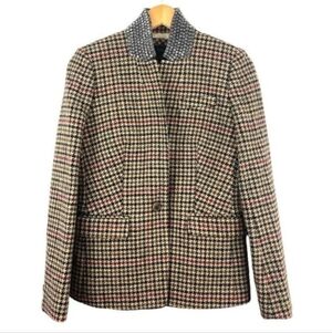 EUC J Crew 100% Wool Regent Crystal Collor Houndstooth Blazer / Jacket Size 6